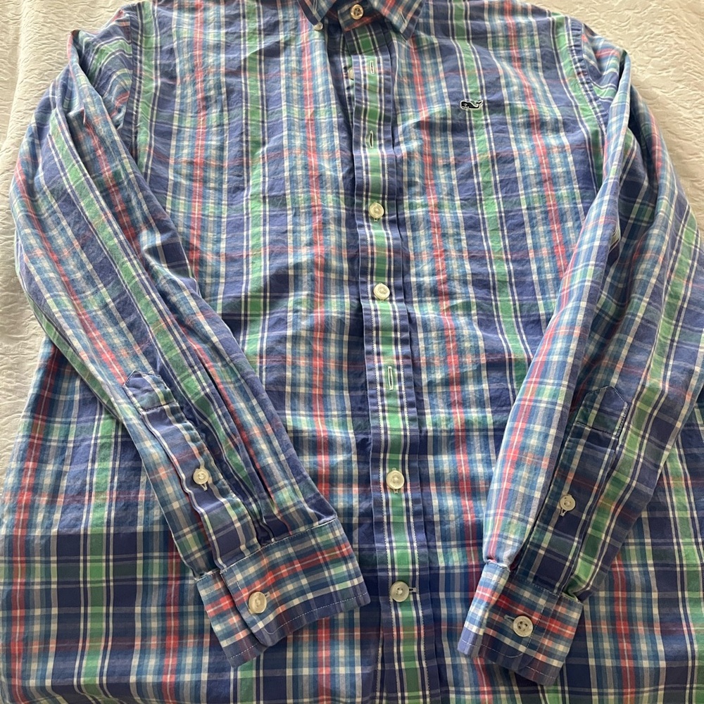 Vineyard Vines Classic Blue and Green Plaid Button Down